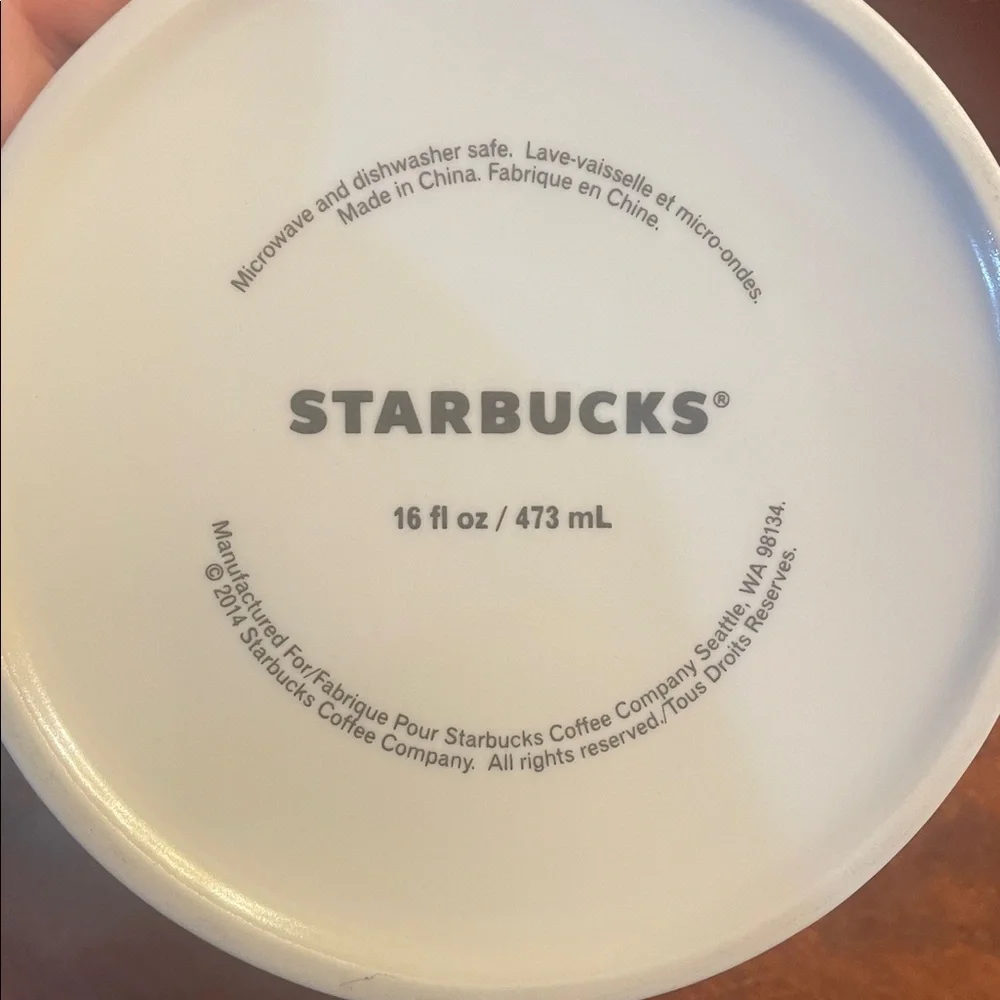 Starbucks 2014 White Ceramic Tapered Coffee Mug 16oz